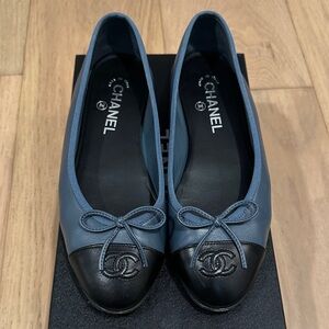 CHANEL Women's Two-Tone Blue and Black Flats